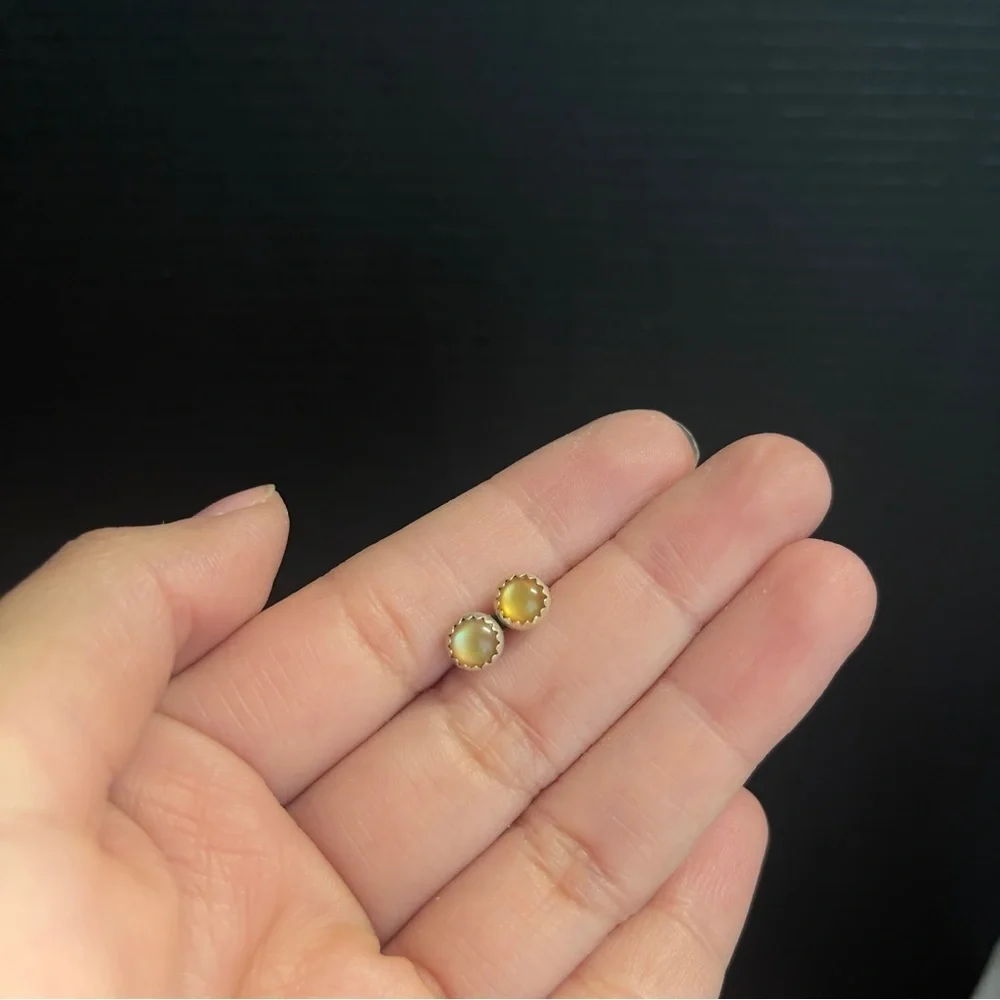 Sterling Silver Amber Colored Gem Stud Earrings Tested To Be Sterling